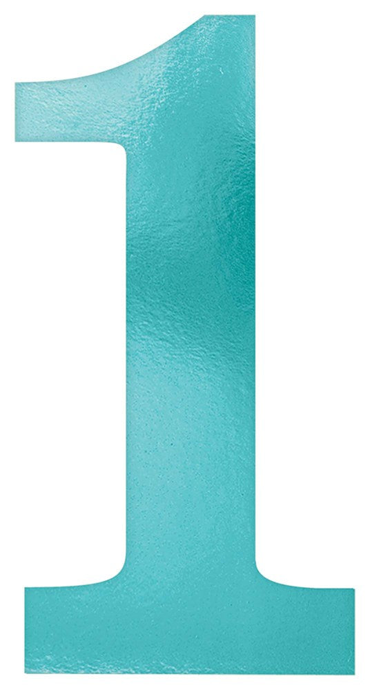 Light blue foam numeral "1" cutout with smooth edges and matte finish.