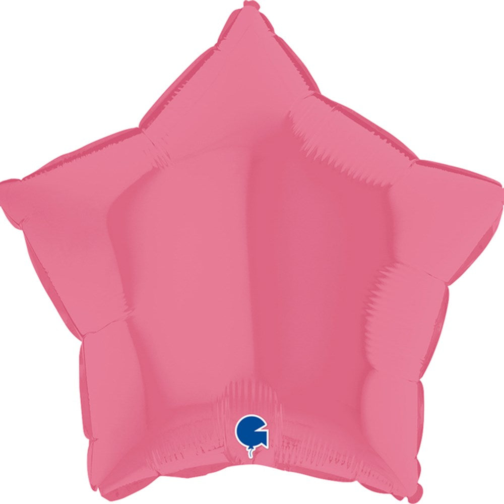 Pink foil balloon shaped like a five-point star with a shiny surface.
