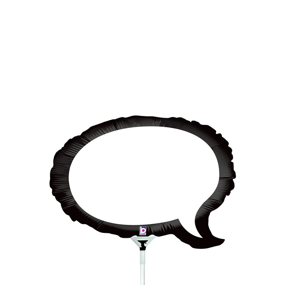 Black foil balloon shaped like a speech bubble with a small tail pointing downward.