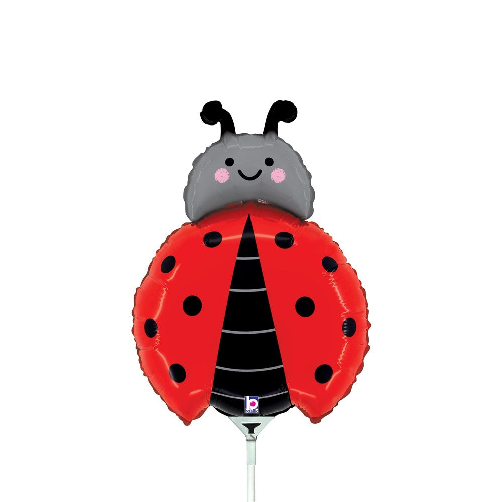 14-inch foil balloon shaped like a smiling red ladybug with black spots and antennae.