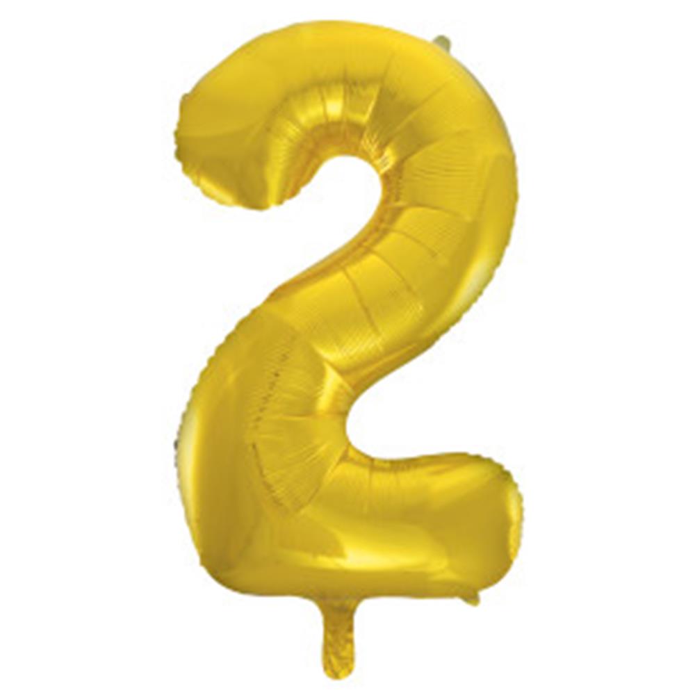 34-inch gold foil balloon shaped like the number 2 with a shiny metallic finish.