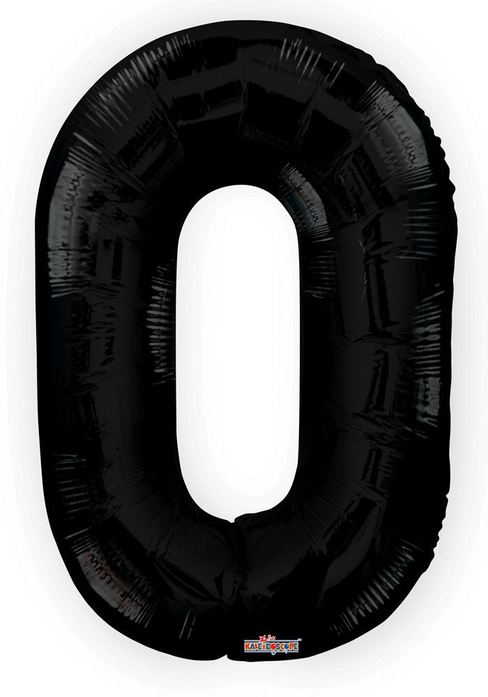 34-inch black jumbo foil balloon shaped as the number 0 with a glossy finish.
