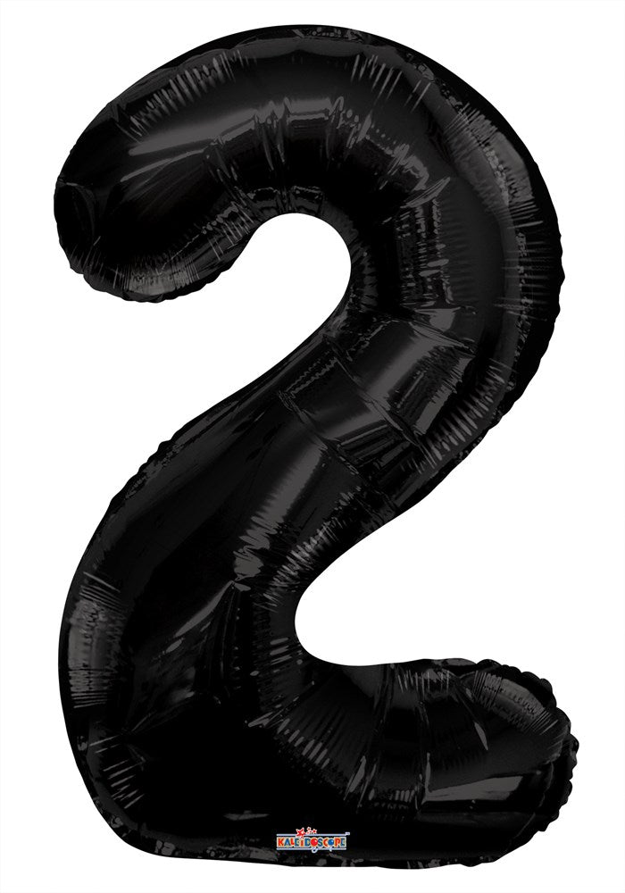 34-inch black jumbo foil balloon shaped as the number 2 with a shiny surface.