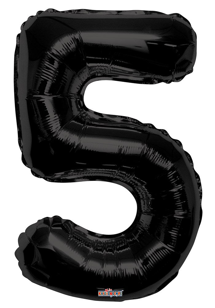 34-inch black jumbo foil number 5 balloon with glossy finish and smooth edges.