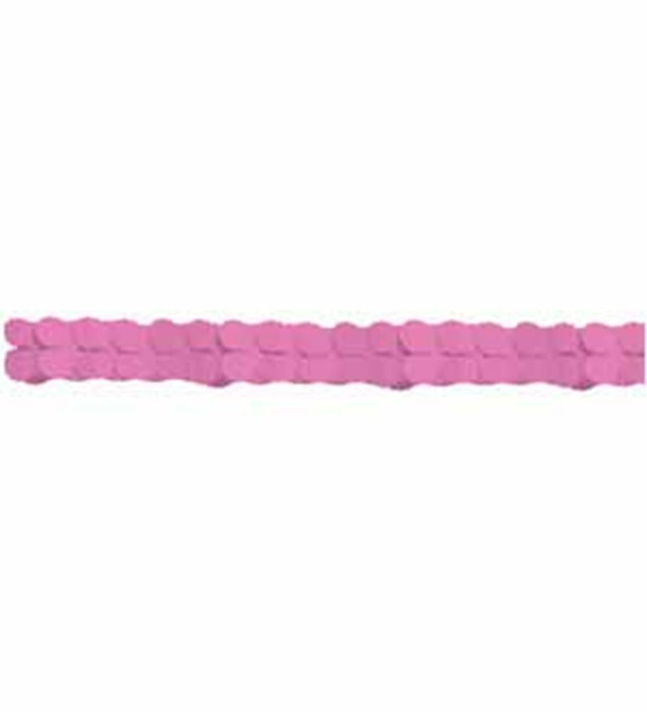 Bright pink paper garland with overlapping circular shapes.