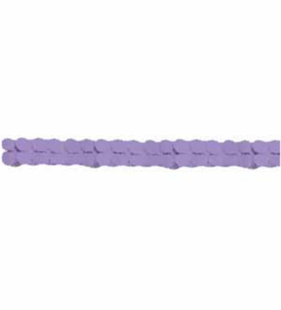 12ft purple paper garland with interconnected scalloped circular shapes for party decor.