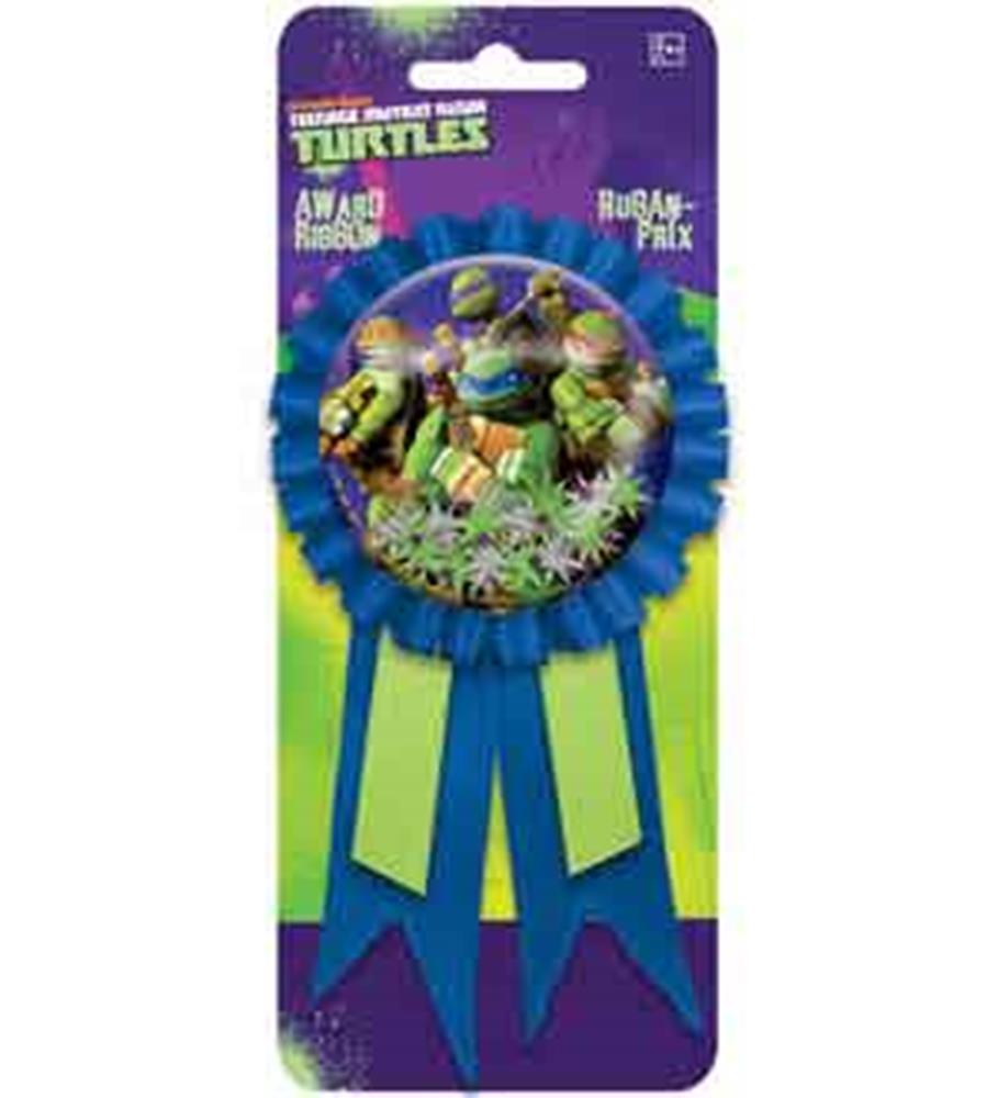 Blue ribbon award with Teenage Mutant Ninja Turtles graphic center and two hanging tails.