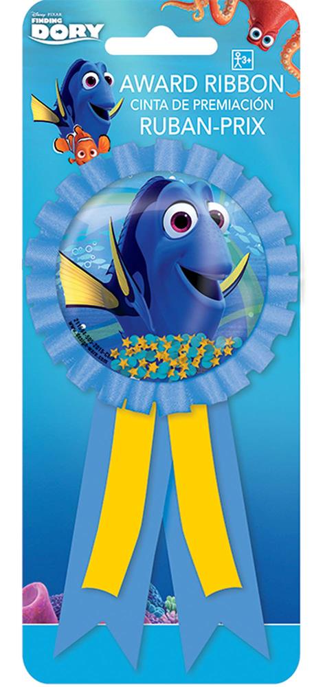 Blue and yellow Finding Dory award ribbon with Dory character and scalloped edges.