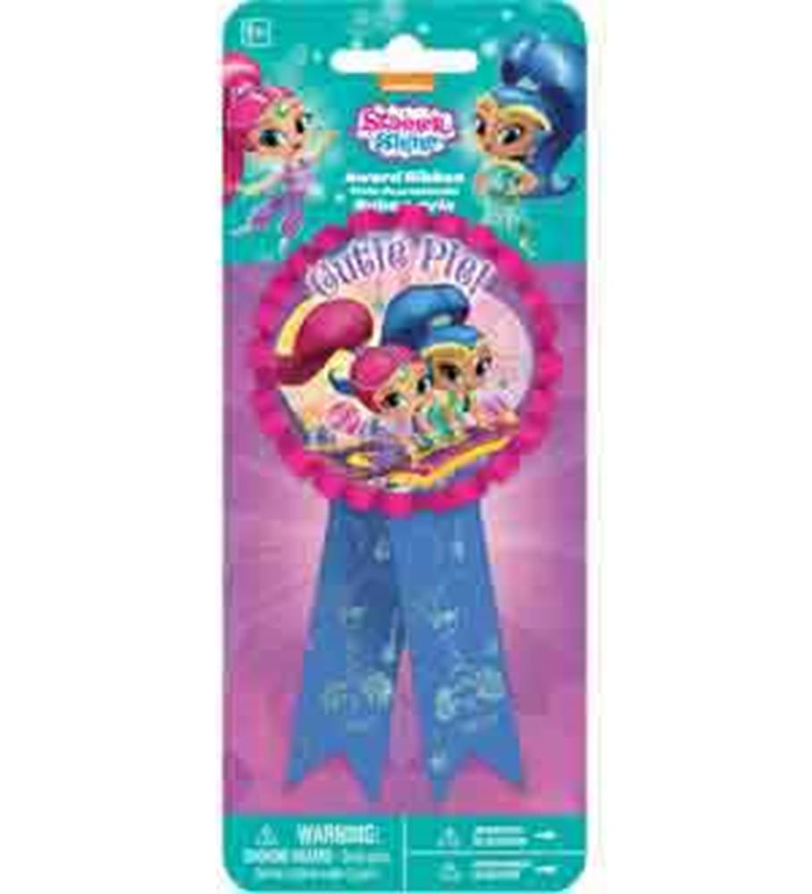 Pink and blue Shimmer and Shine award ribbon with rosette featuring characters and "You're a Star!" text.