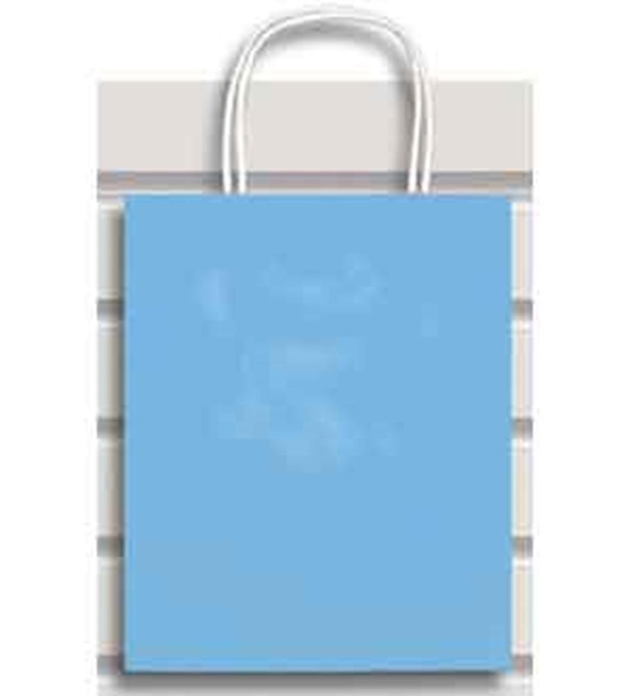 XL baby blue paper gift bag with white twisted handles and smooth finish.