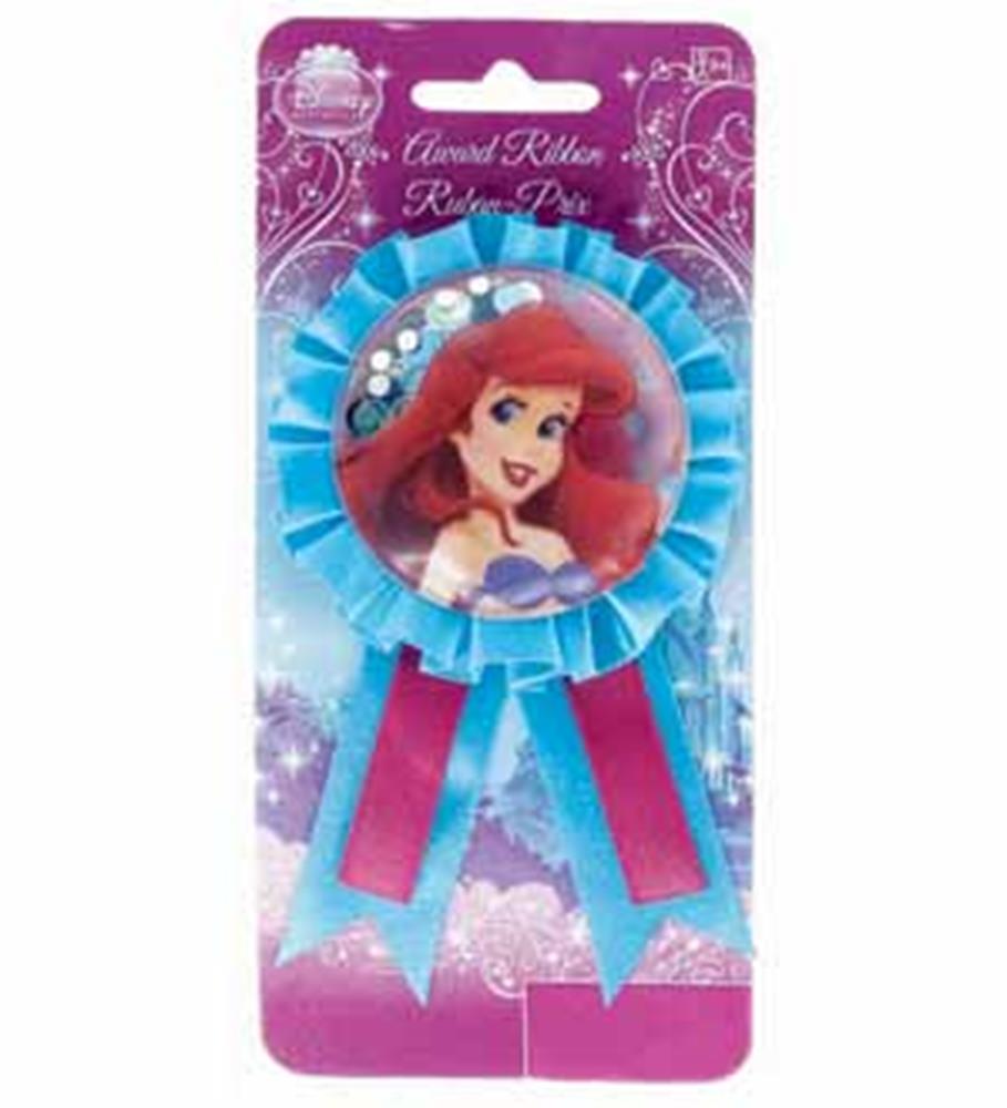 Blue ribbon award with red satin tails featuring Ariel from The Little Mermaid and silver confetti accents.
