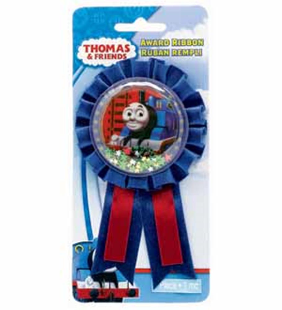 Blue and red award ribbon with Thomas the Train confetti center and double tails.