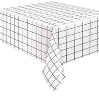 White rectangular paper tablecover with a black grid pattern, 54x84 inches.