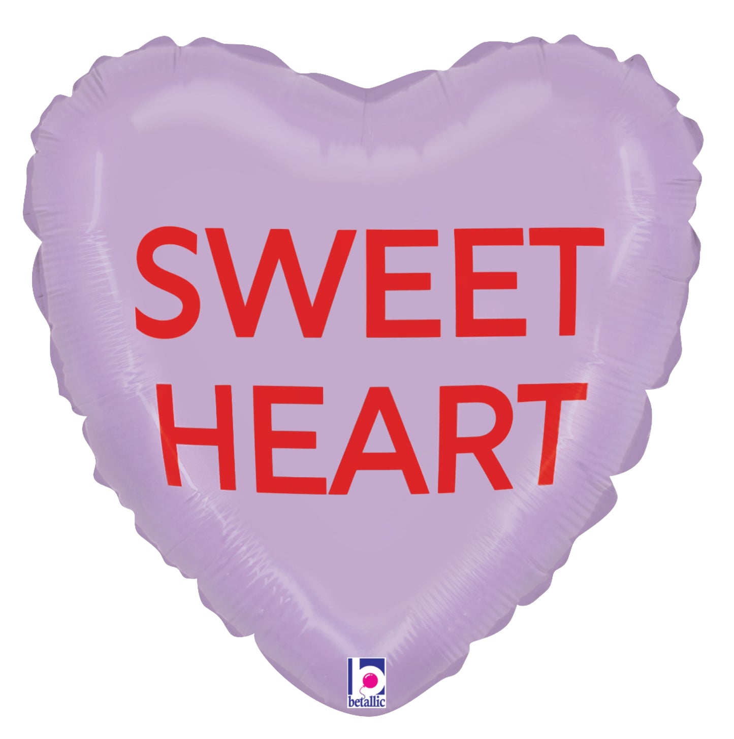 Purple heart-shaped foil balloon with red "SWEET HEART" text, 9 inches tall.