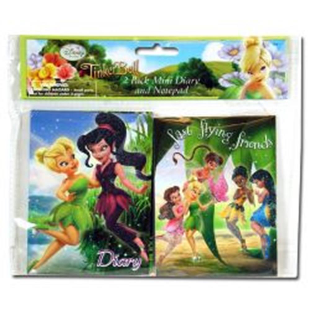 Two Tinkerbell-themed mini notepads, one titled "Diary" with Tinkerbell and a dark-haired fairy on the cover, the other.