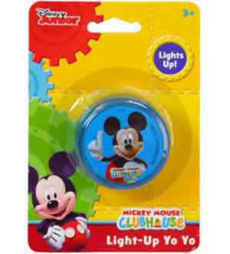 Blue round yoyo featuring Mickey Mouse graphic, light-up function, packaged on colorful Disney Clubhouse card.