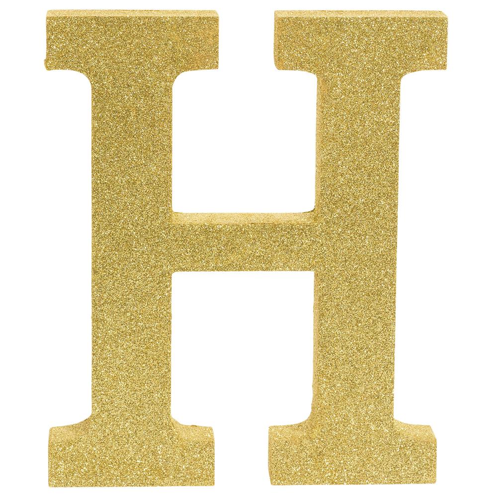 Gold glitter decorative letter H with block style and smooth edges.