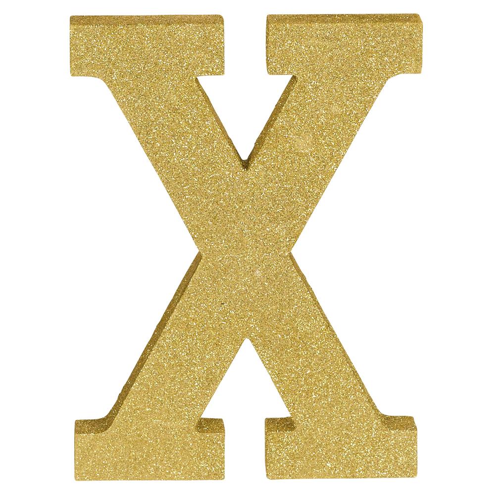 Gold glitter decorative letter X with a flat 3D design and smooth edges.