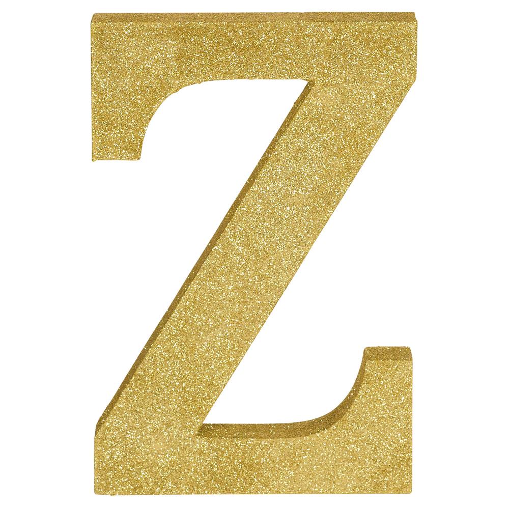 Gold glitter uppercase letter Z decoration, 8.875 inches tall, thick block style.