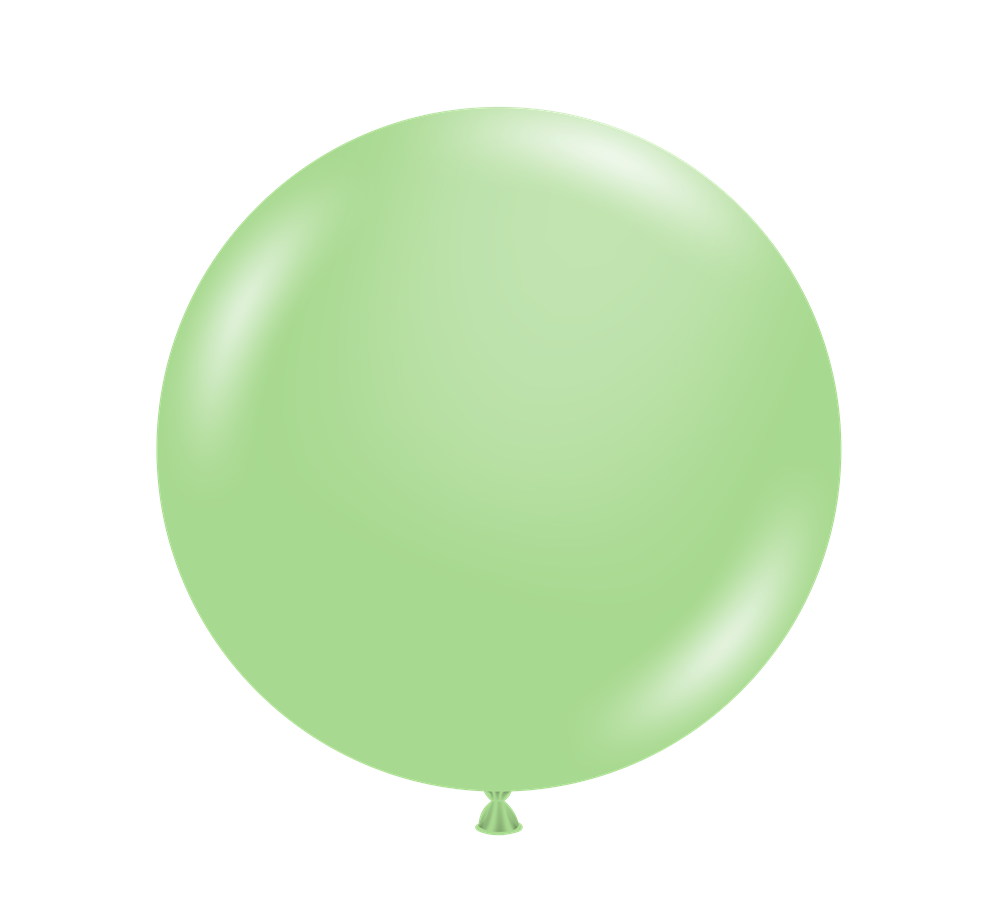 Round mint green latex balloon, 24 inches, smooth glossy surface, inflated shape.