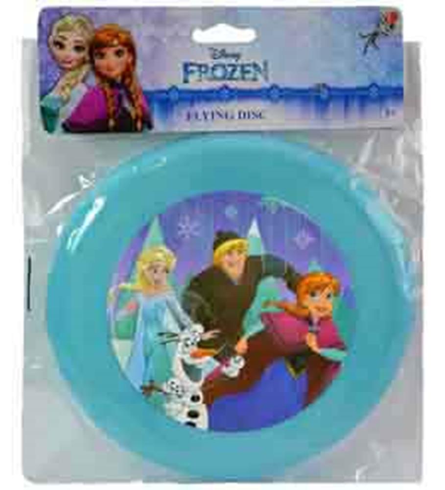 Light blue plastic flying disc featuring Disney Frozen characters Anna, Elsa, Kristoff, and Olaf in the center.