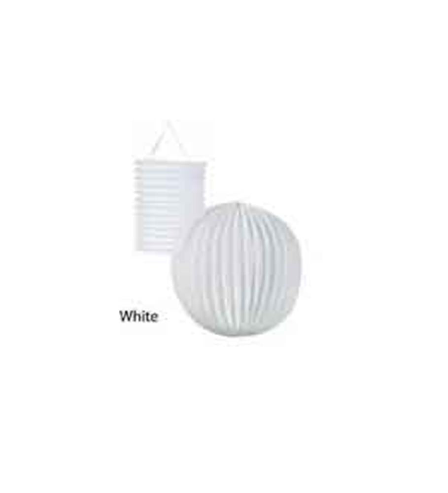 White paper Chinese lanterns with ribbed texture, one cylindrical and one round, hanging decor.