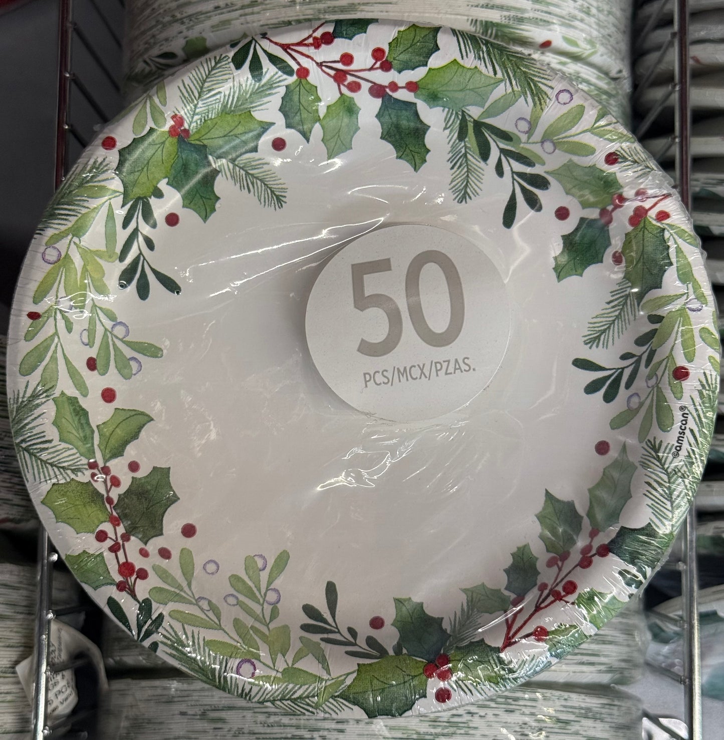 Traditional Holly Round Plates 6.75 inch 50ct