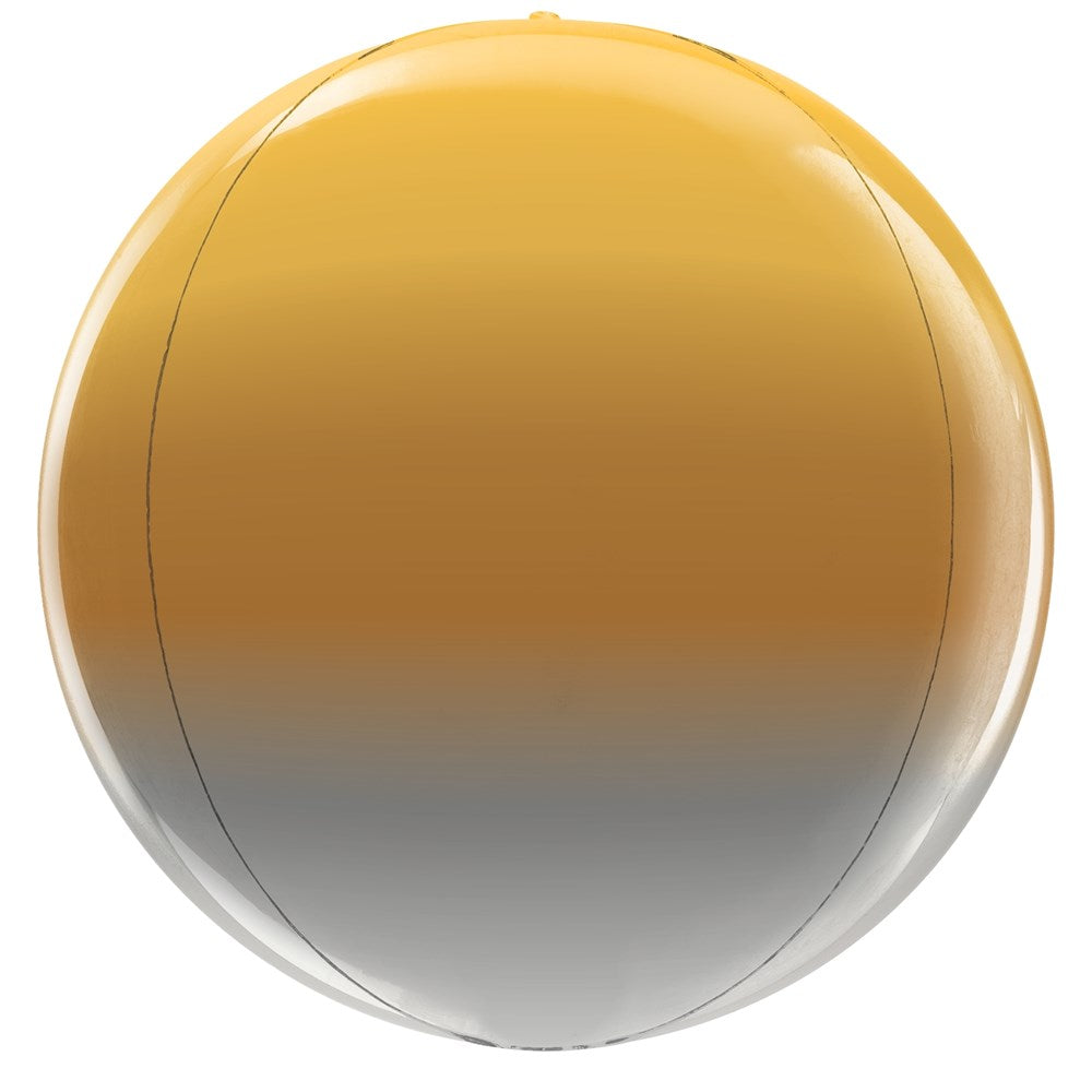 15-inch metallic ombre foil balloon shaped like a globe, gradient gold to silver.