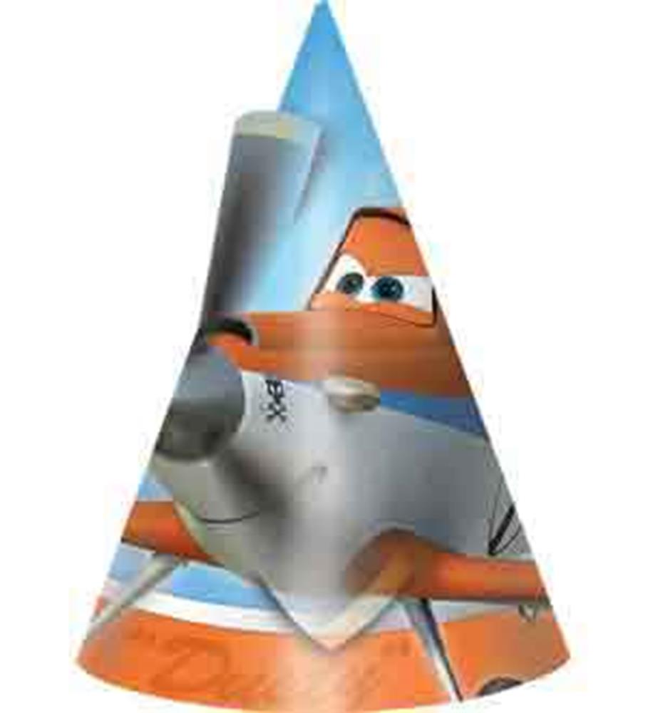 Cone party hat featuring a colorful cartoon airplane design from the movie Planes.