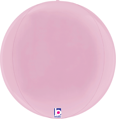 Pastel pink globe-shaped foil balloon with a smooth glossy finish, 15 inches wide.