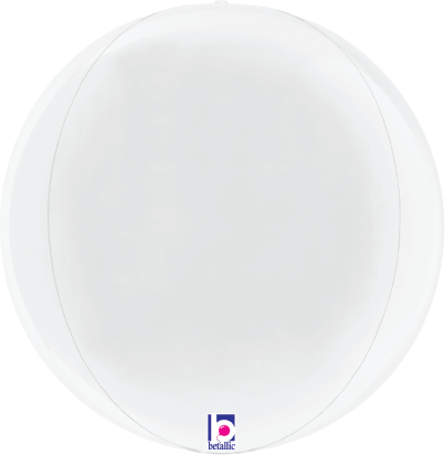 White 15-inch multi-sided globe-shaped foil balloon with subtle glossy finish.