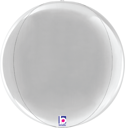 15-inch shiny silver multi-sided foil balloon with a globe shape and reflective surface.