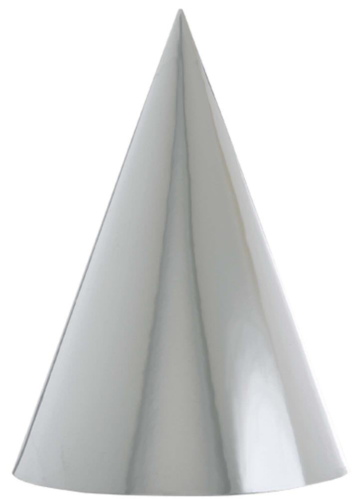 Glossy white cone party hat with a smooth, shiny surface and no visible patterns.