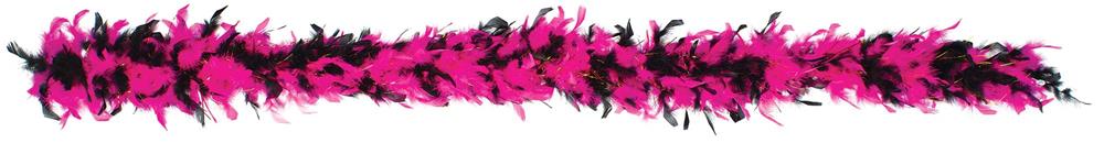 Fuchsia and black feather boa with shiny tinsel strands for party wear.