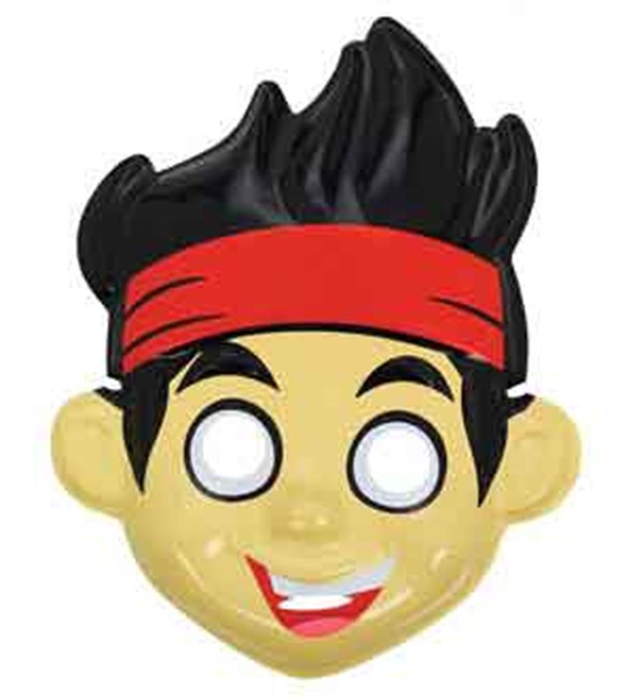 Plastic Jake mask with black spiky hair, red headband, and smiling face with cut-out eyes.