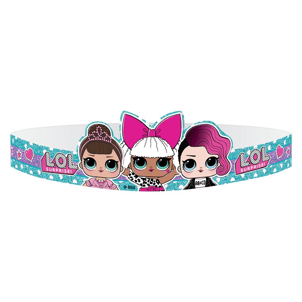 Colorful LOL Surprise mini tiara headband with three character illustrations and heart patterns.