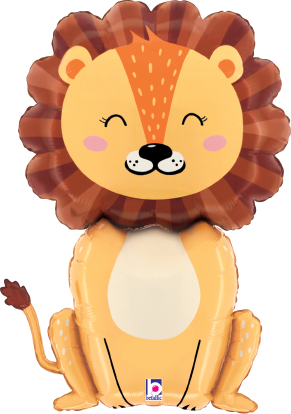 32-inch lion-shaped foil balloon with orange mane and smiling face.