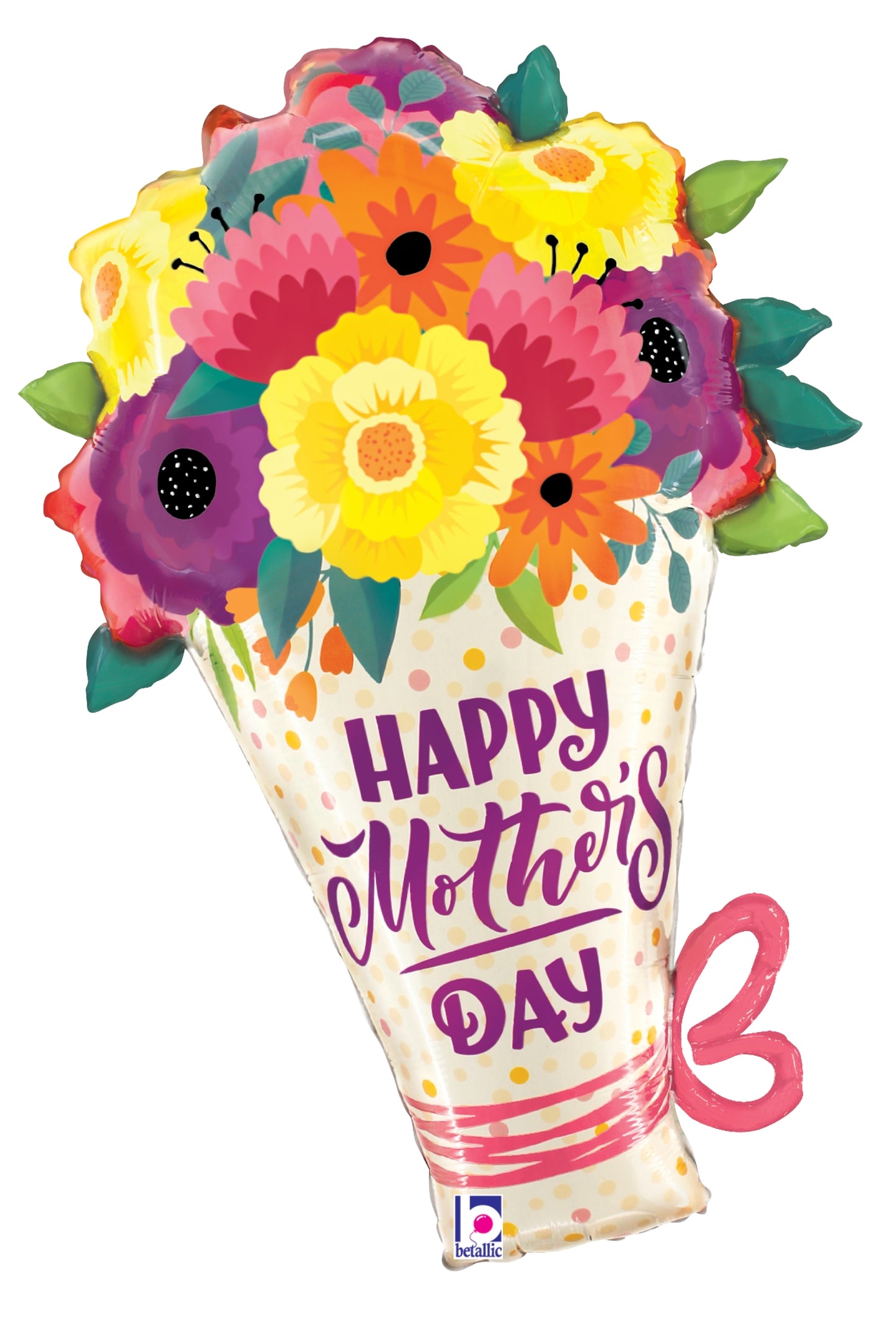 Colorful satin finish foil balloon shaped like a flower bouquet with "Happy Mother's Day" in purple script letters.