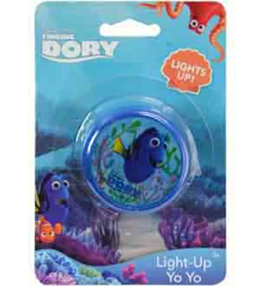 Blue plastic light-up yo-yo featuring Finding Dory character and underwater scene design.