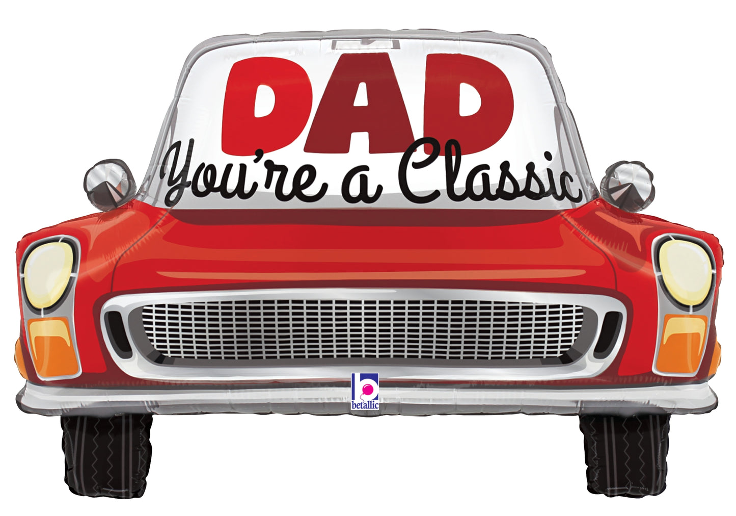 Red vintage car-shaped foil balloon with "DAD You're a Classic" in bold letters, 30 inches tall.