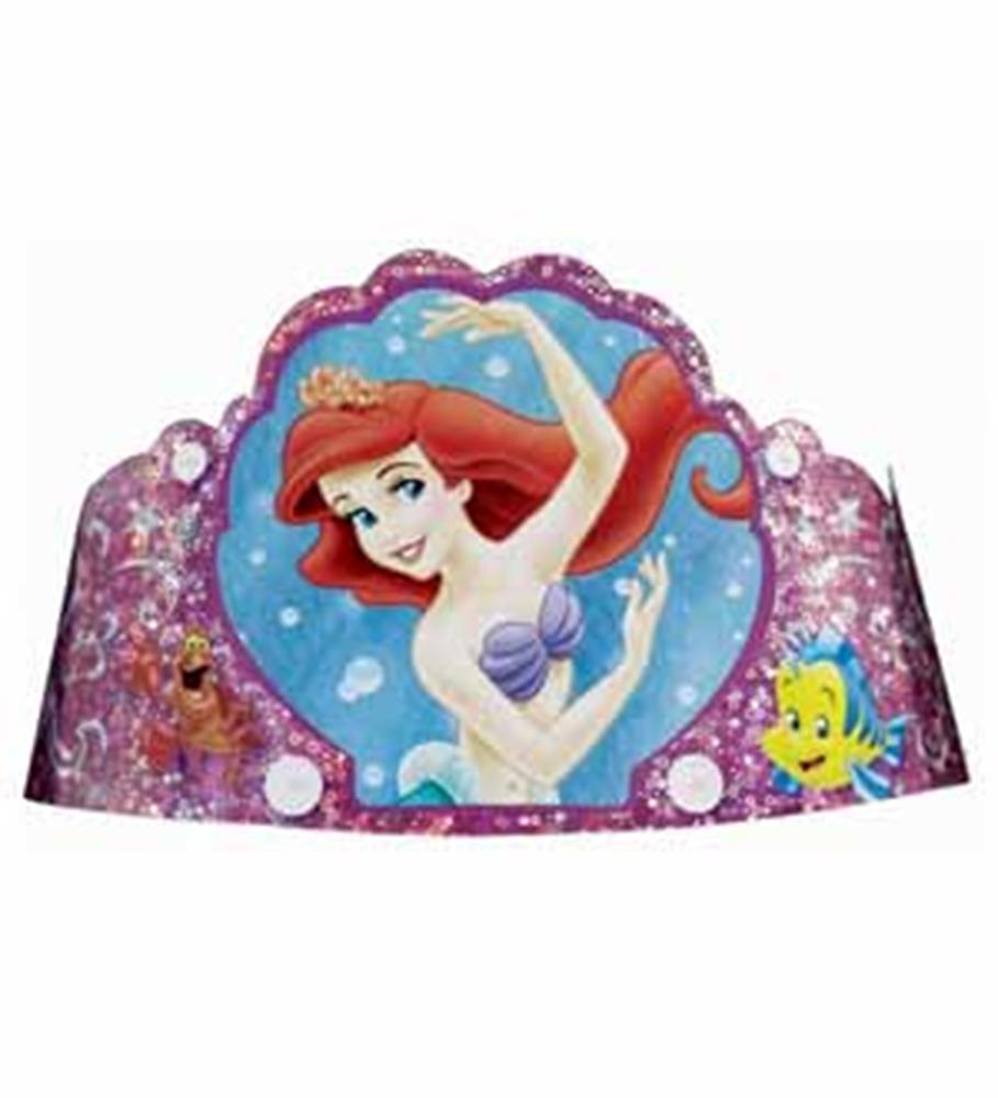 Pink prismatic foil tiara featuring Ariel from The Little Mermaid with sparkling gem accents.