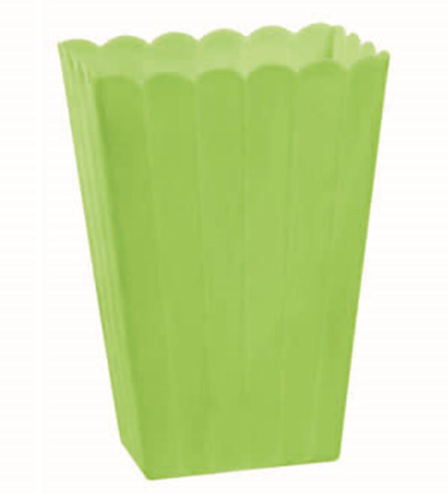 Green plastic container with scalloped edges and vertical ridges, rectangular shape.