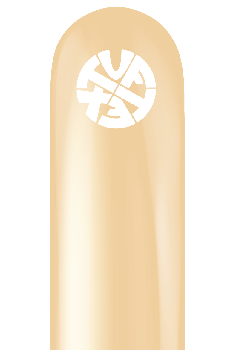 Blush pink latex balloon with white Tuftex logo, smooth and glossy finish.