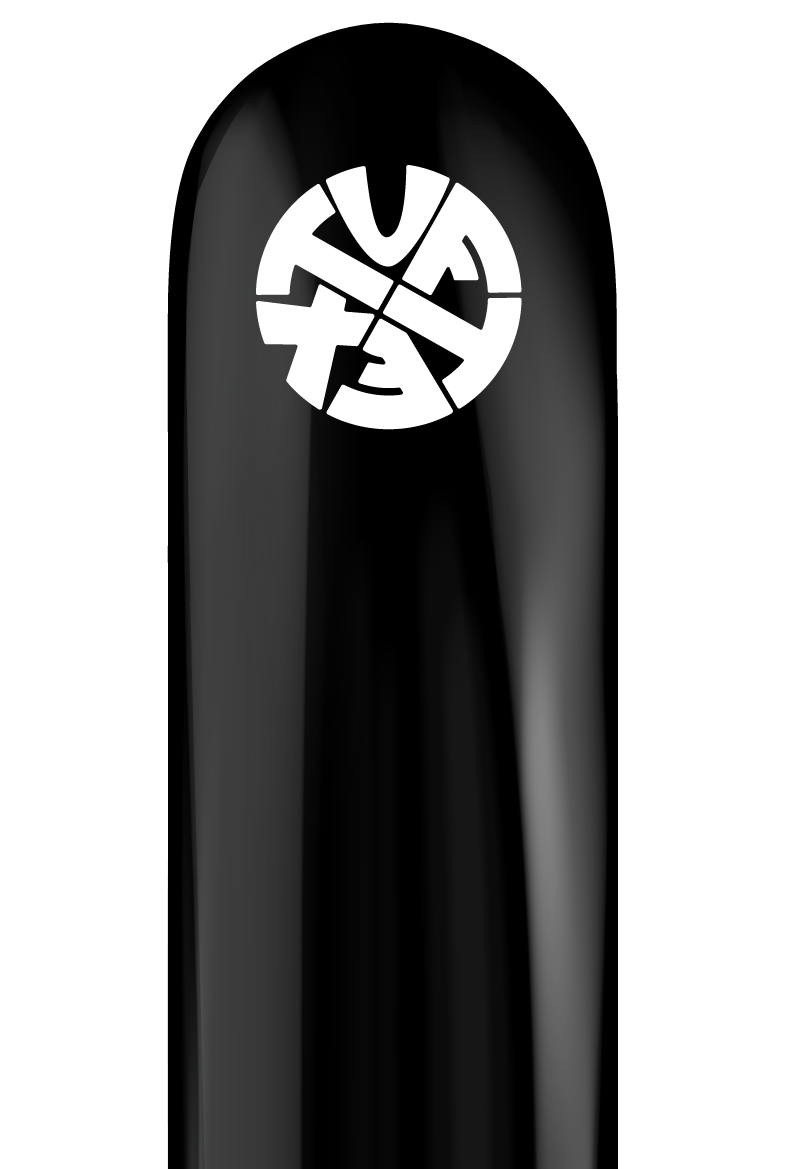 Glossy black 260 balloon with white Tuftex logo printed near the top.