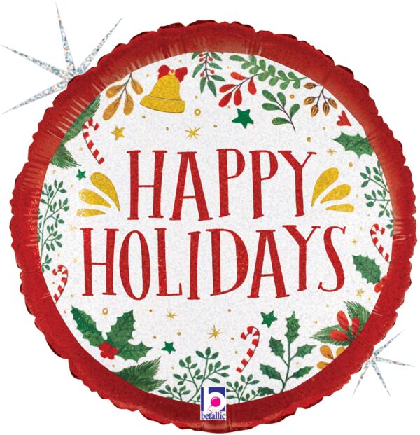Betallic Classic Holiday Holly Christmas 18 Inch Glitter Holographic Foil Balloon 1ct
