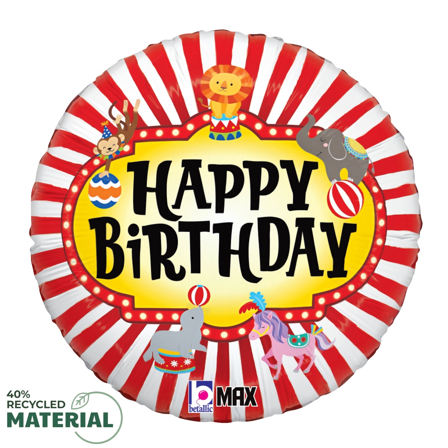 Betallic Circus Animals Birthday 18 inch MAX Float 40 Percent Recycled Round Foil Balloon 1ct
