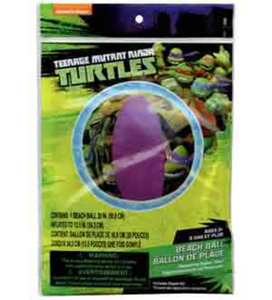 Purple and pink inflatable Teenage Mutant Ninja Turtle beach ball with character graphics on packaging.