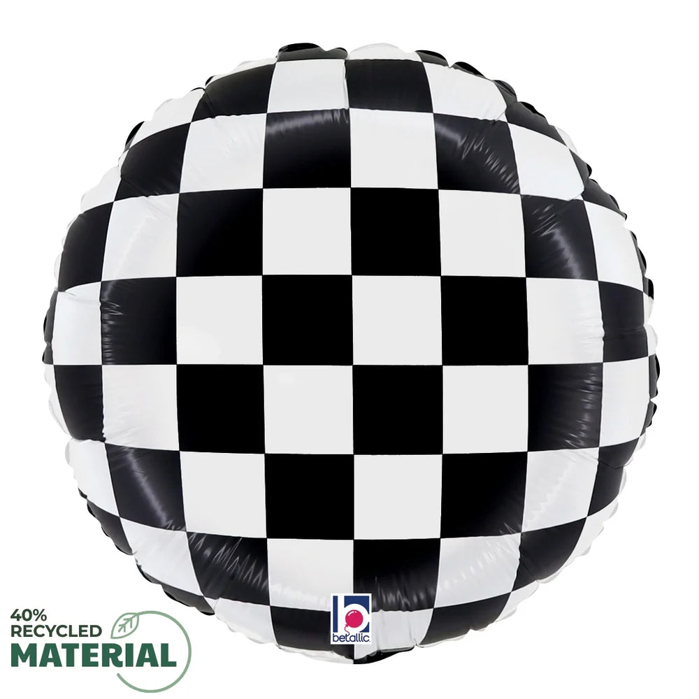 Betallic Checkerboard 18 inch MAX Float Round Foil Balloon Packaged 1ct