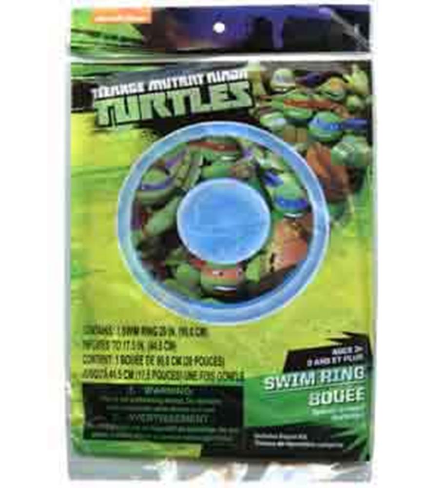 Blue inflatable swim ring featuring Teenage Mutant Ninja Turtles graphics with green and yellow packaging.