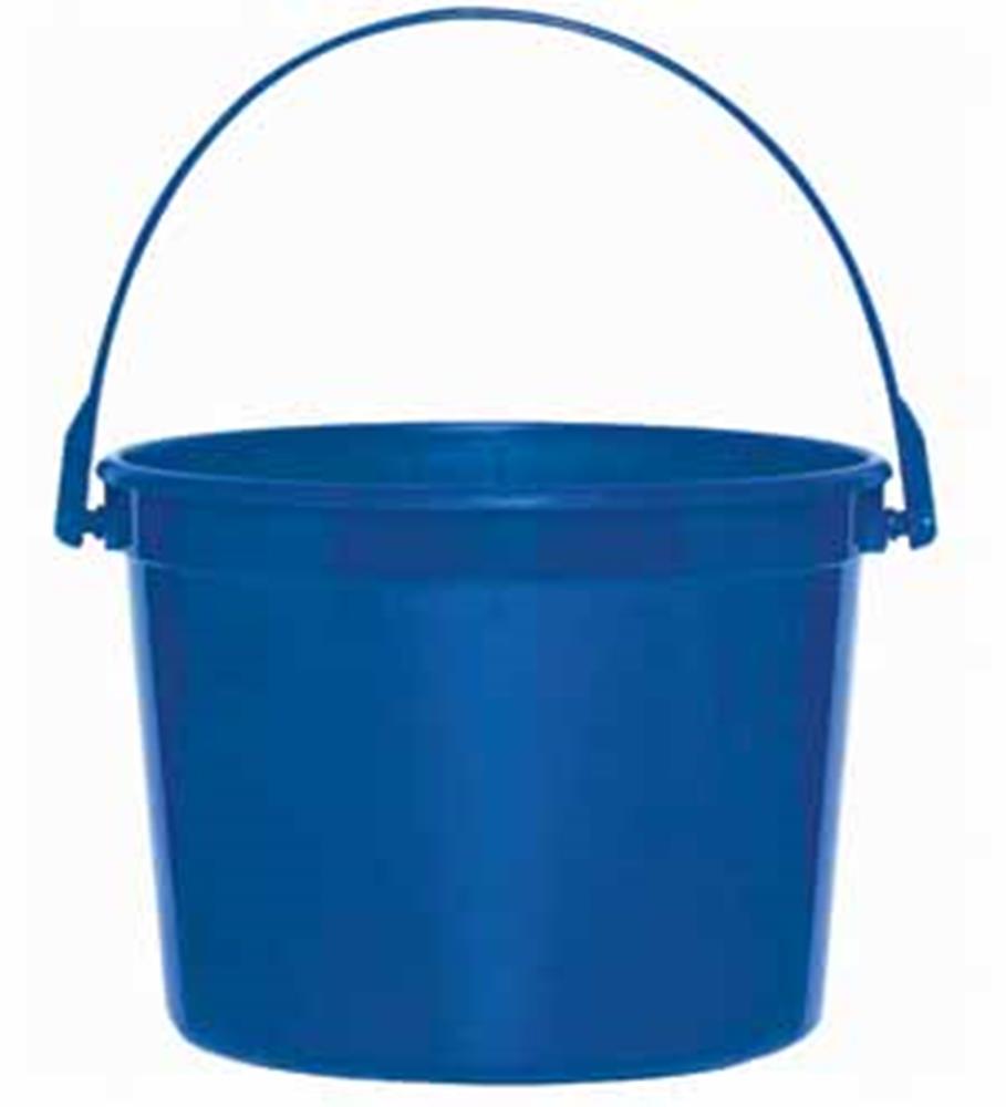Royal blue 6-inch wide plastic bucket with 4.5-inch height and carrying handle.